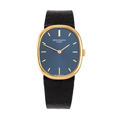 Ellipse, orologio da polso solo tempo a carica manuale in oro giallo 18 kt con quadrante blu