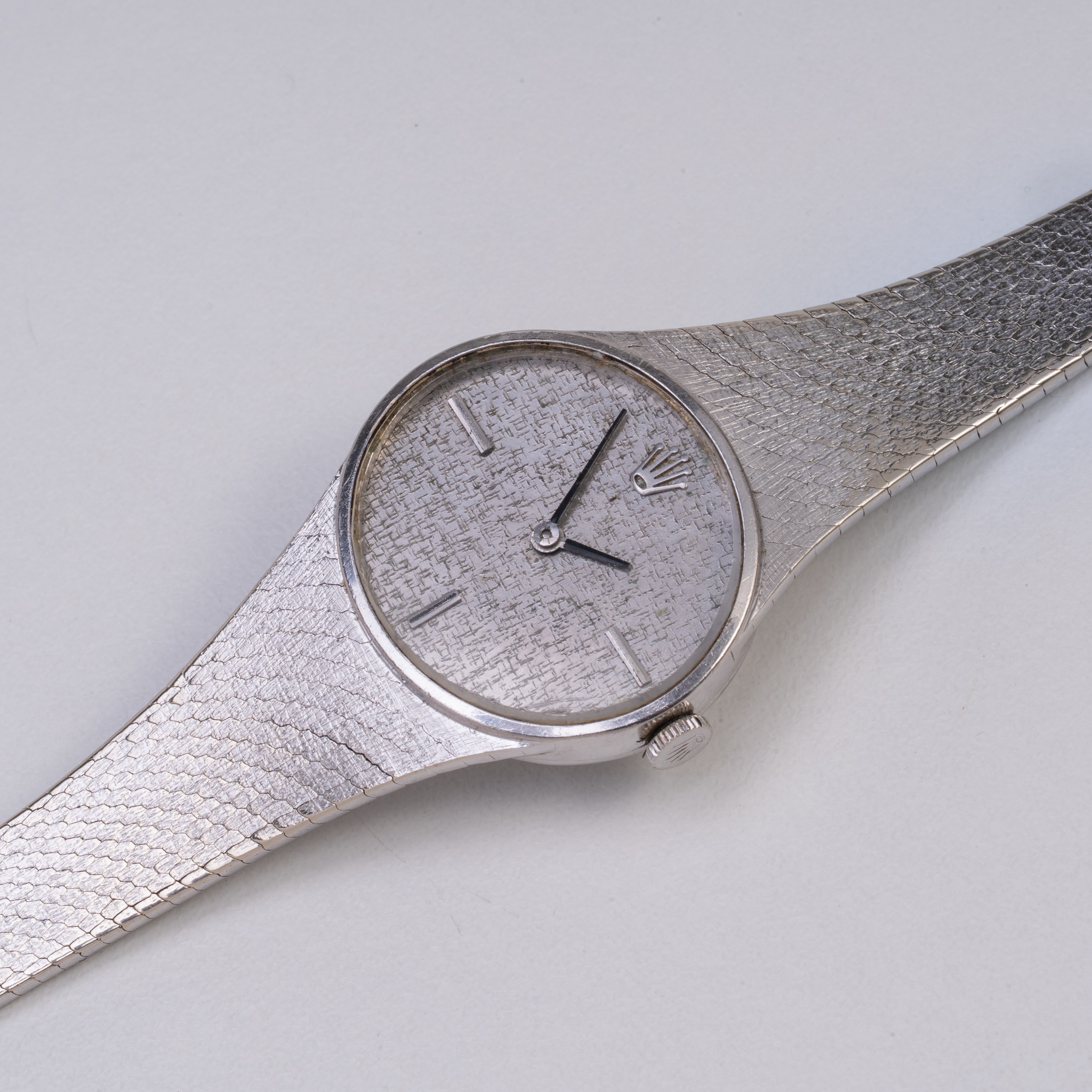 Rolex - Cellini, orologio solo tempo a carica manuale in oro bianco 18 kt con bracciale integrato