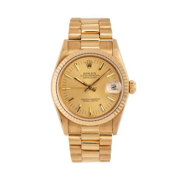 ROLEX - ROLEX - DATEJUST LADY OROLOGIO SOLO TEMPO A CARICA AUTOMATICA IN ORO GIALLO 18KT CON BRACCIALE 'PRESIDENT' IN ORO GIALLO 18KT, QUADRANTE CHAMPAGNE E DATARIO AD ORE TRE