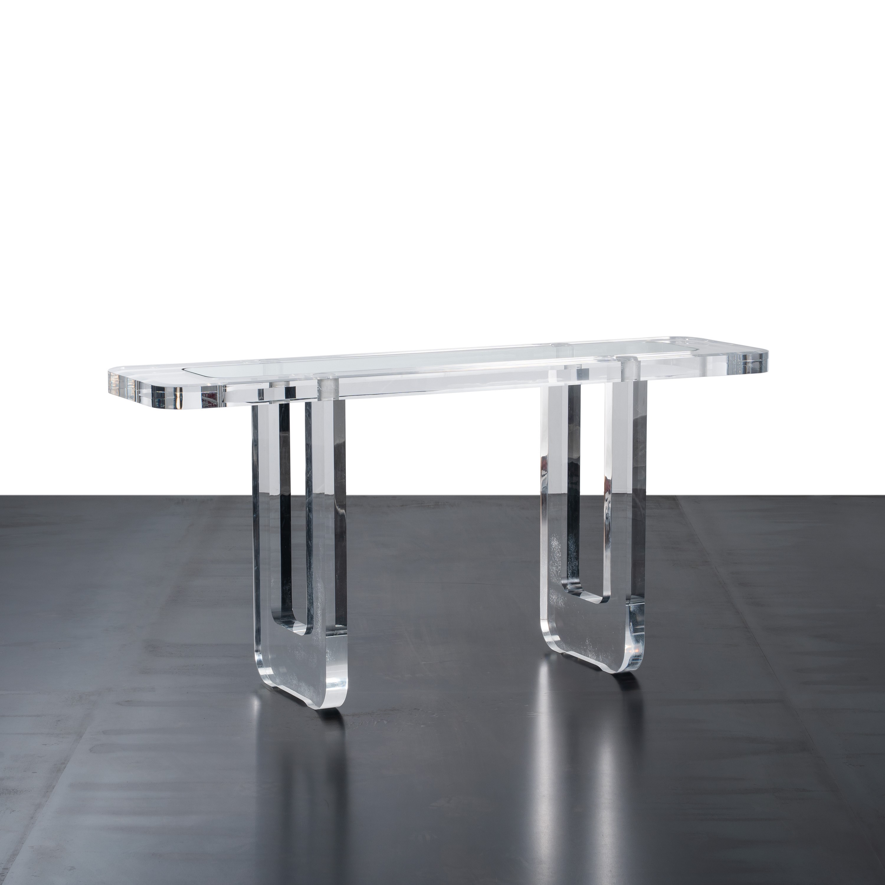 Anonimo - Console in plexiglass trasparente e vetro, 1980