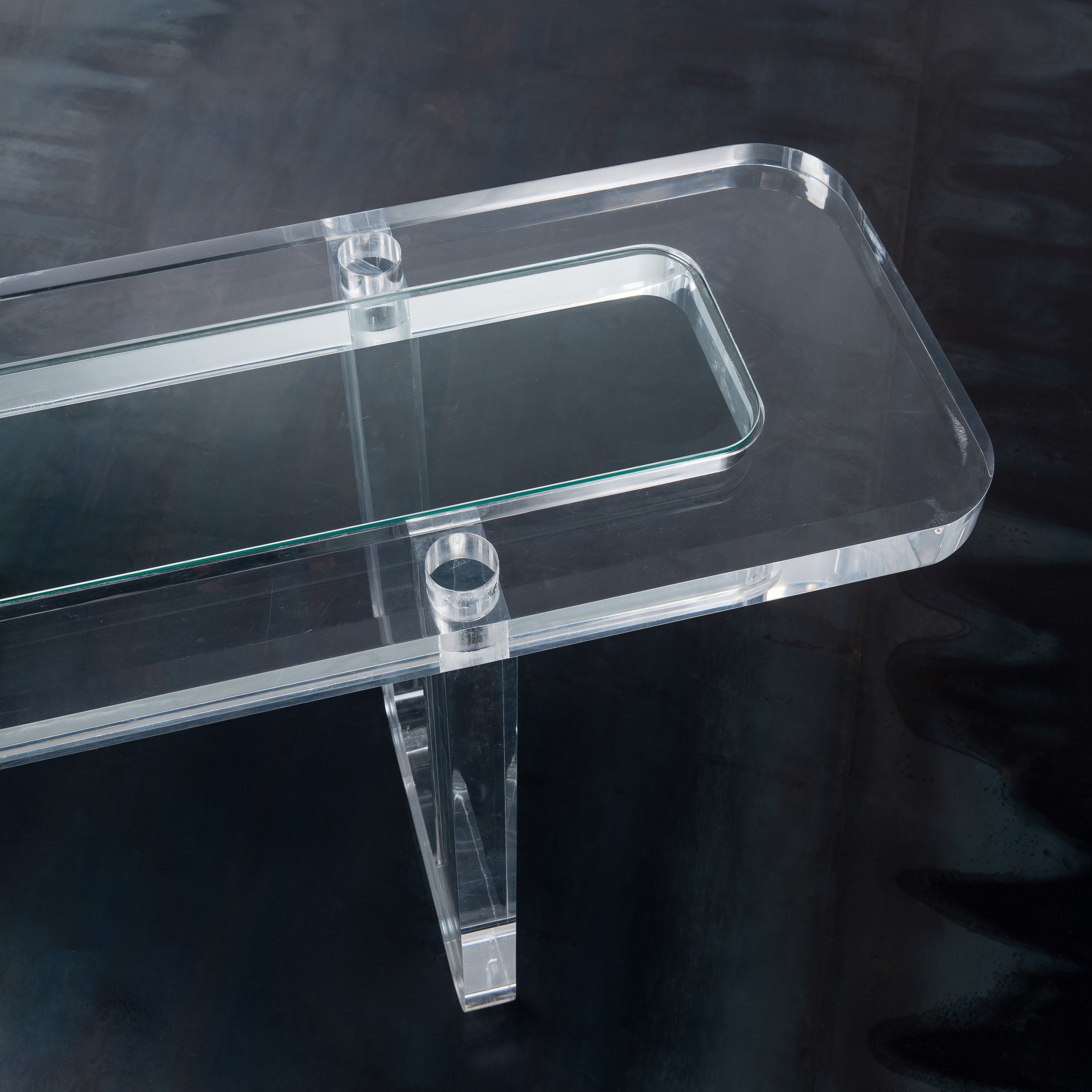 Anonimo - Console in plexiglass trasparente e vetro, 1980
