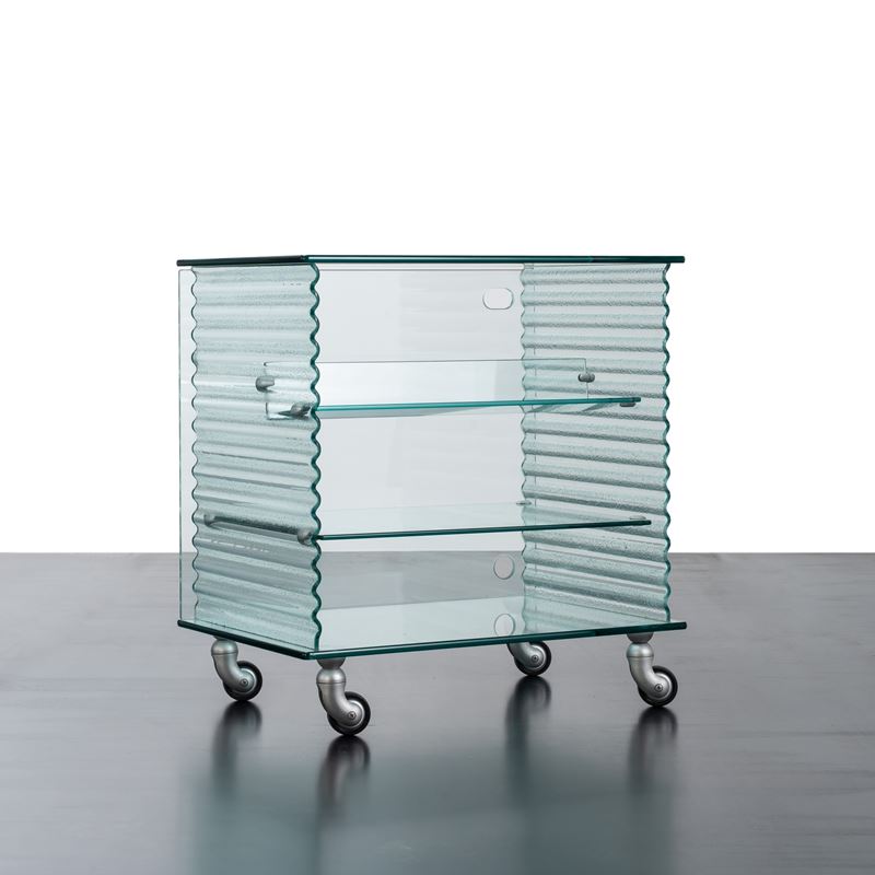 Ron Arad - Mobile 'Onda' in vetro curvato e alluminio con ruote direzionabili