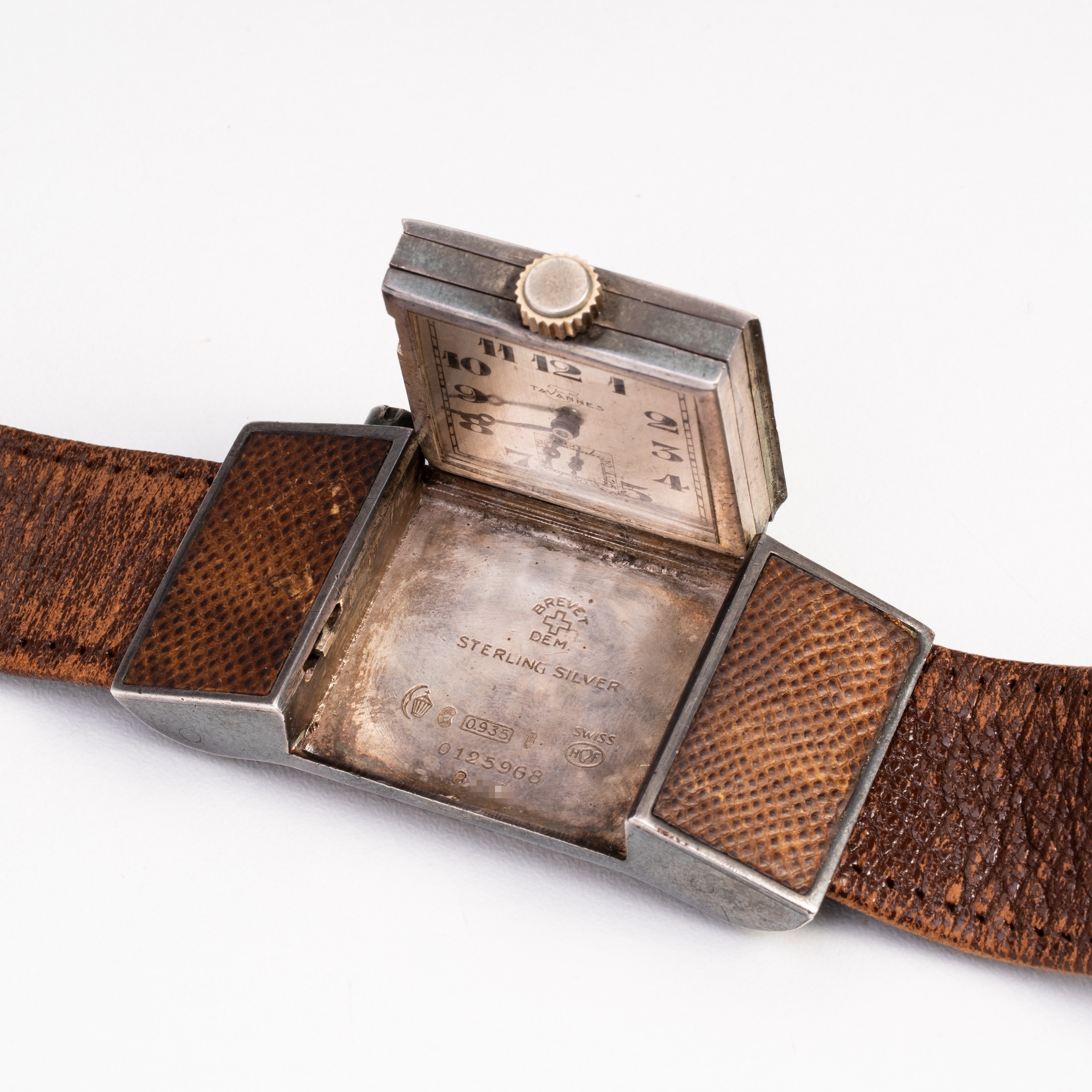 Tavannes - Orologio da cintura in argento 925 con quadrante grigio e numeri arabi