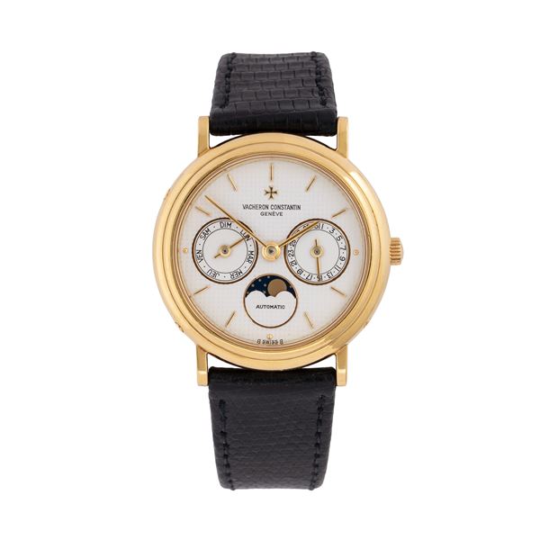 VACHERON CONSTANTIN - VACHERON CONSTANTIN - PATRIMONY CALENDAR MOONPHASE OROLOGIO DAY DATE IN ORO GIALLO 18KT A CARICA AUTOMATICA CON QUADRANTE SIGMA TAPISSERIE E FASI LUNA AD ORE SEI