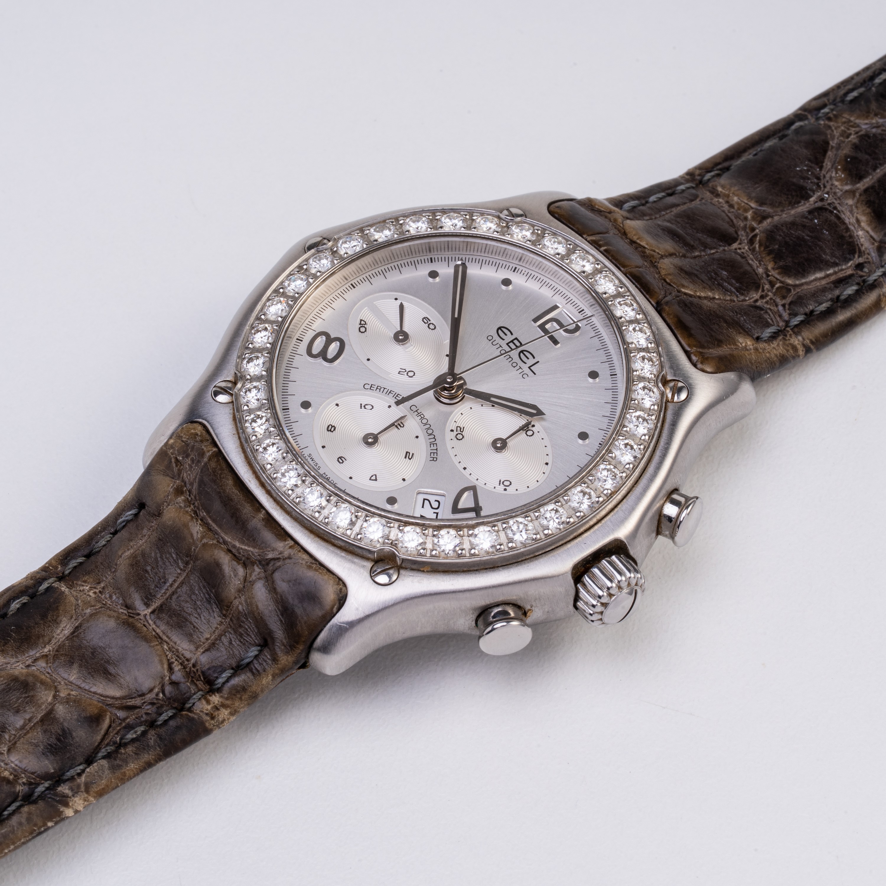 Ebel - Cronografo 1911 in acciaio a carica automatica con ghiera in diamanti a taglio brillante