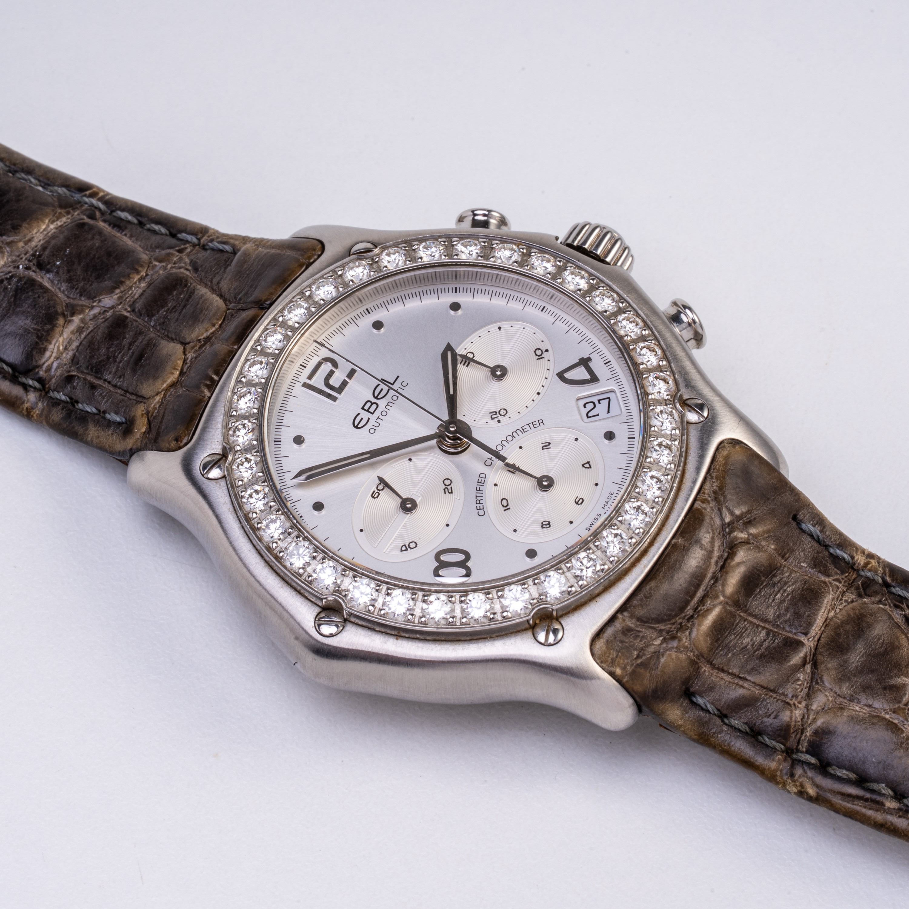 Ebel - Cronografo 1911 in acciaio a carica automatica con ghiera in diamanti a taglio brillante