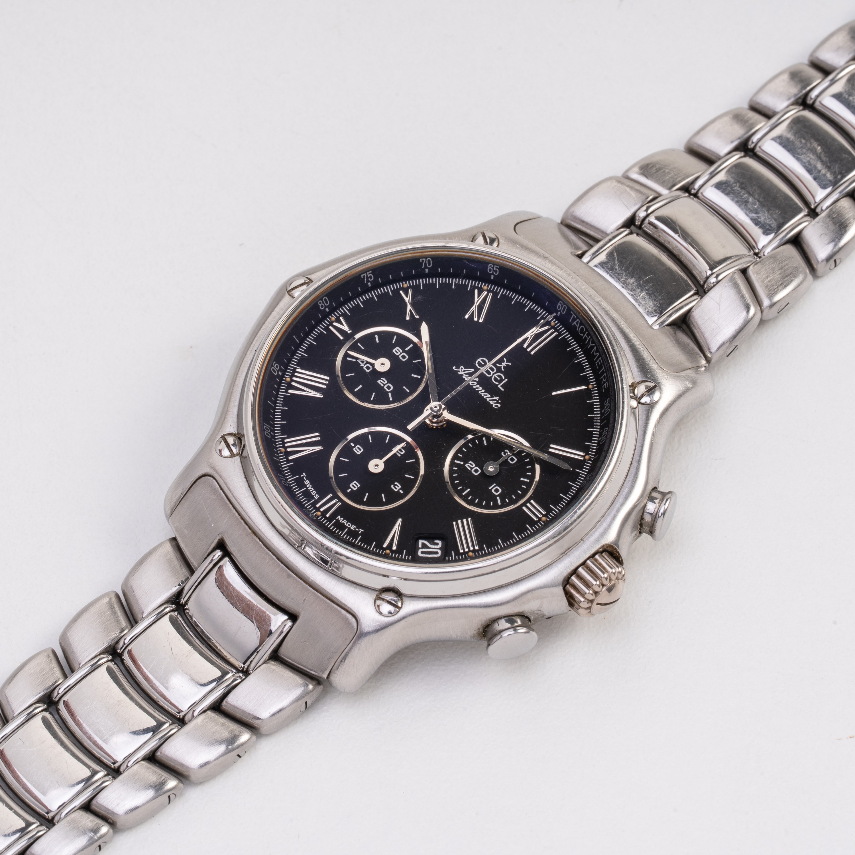 Ebel - Cronografo 1911 a carica automatica in acciaio con quadrante nero e bracciale in acciaio