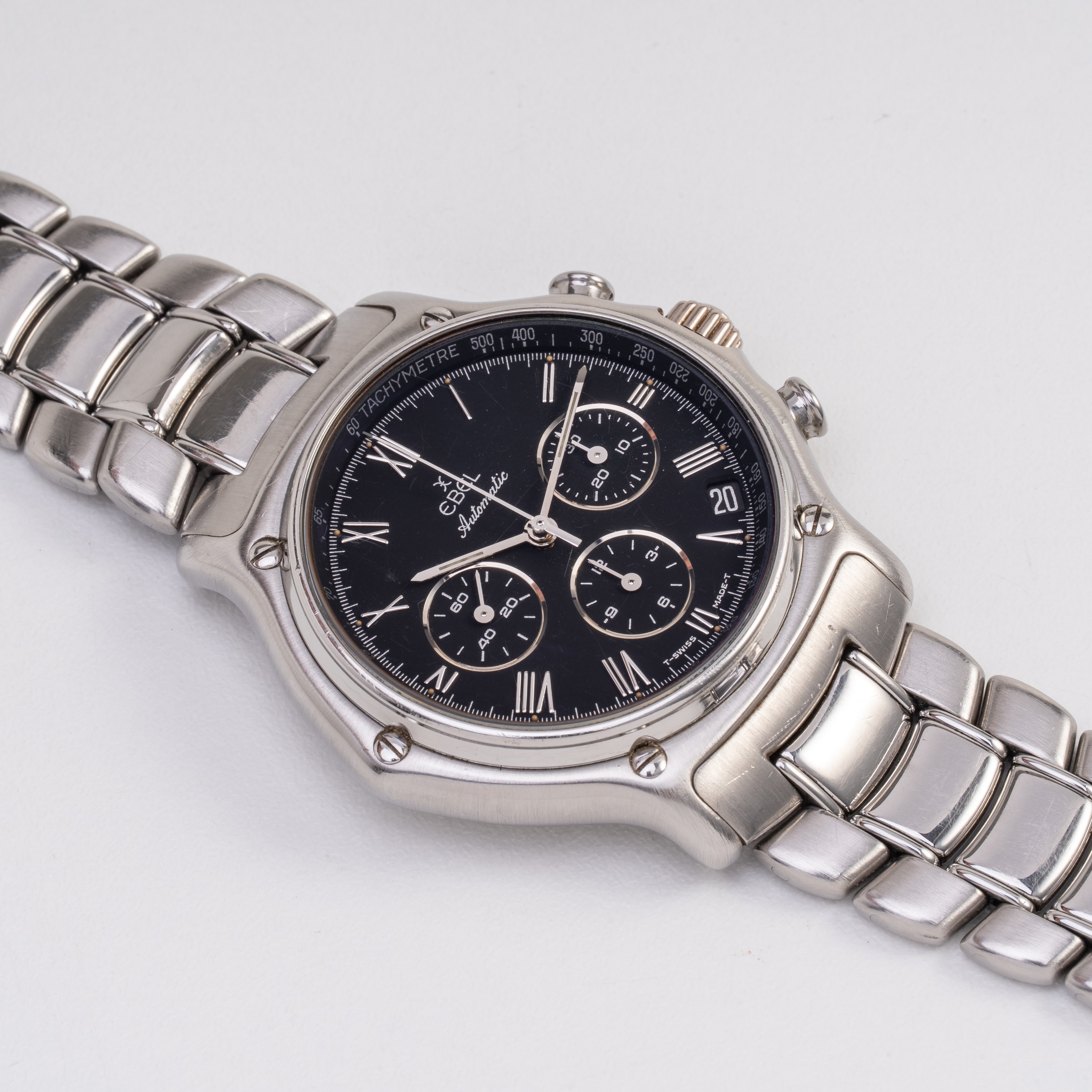 Ebel - Cronografo 1911 a carica automatica in acciaio con quadrante nero e bracciale in acciaio
