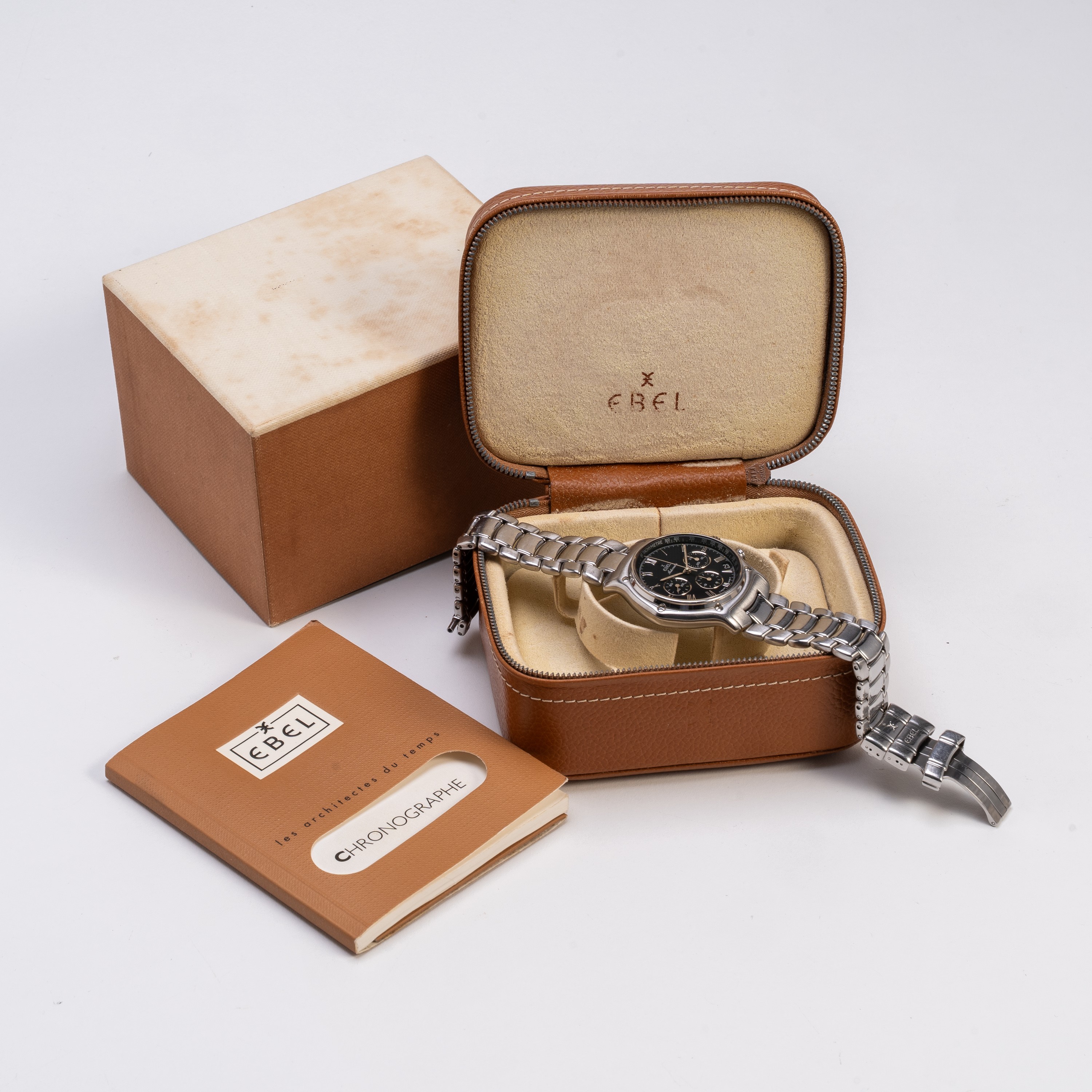 Ebel - Cronografo 1911 a carica automatica in acciaio con quadrante nero e bracciale in acciaio