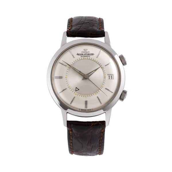 JAEGER LE COULTRE - JAEGER LECOULTRE - MEMOVOX OROLOGIO SVEGLIARINO DA POLSO A CARICA MANUALE IN ACCIAIO CON QUADRANTE ARGENTE' E DATARIO AD ORE TRE