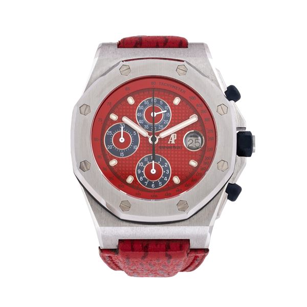 AUDEMARS PIGUET - AUDEMARS PIGUET - ROYAL OAK OFFSHORE CRONOGRAFO A CARICA AUTOMATICA IN ACCIAIO CON QUADRANTE TAPISSERIE ROSSO E CINTURINO IN PELLE ROSSO