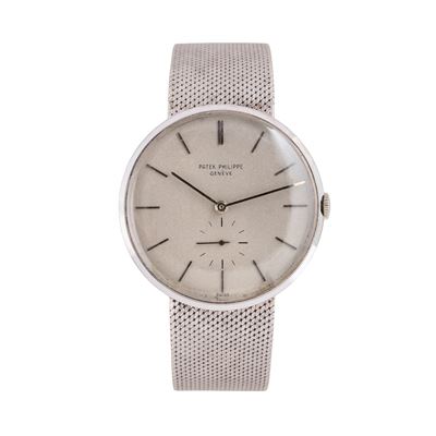Calatrava 3516, orologio solo tempo a carica manuale in oro bianco 18 kt con quadrante grigio