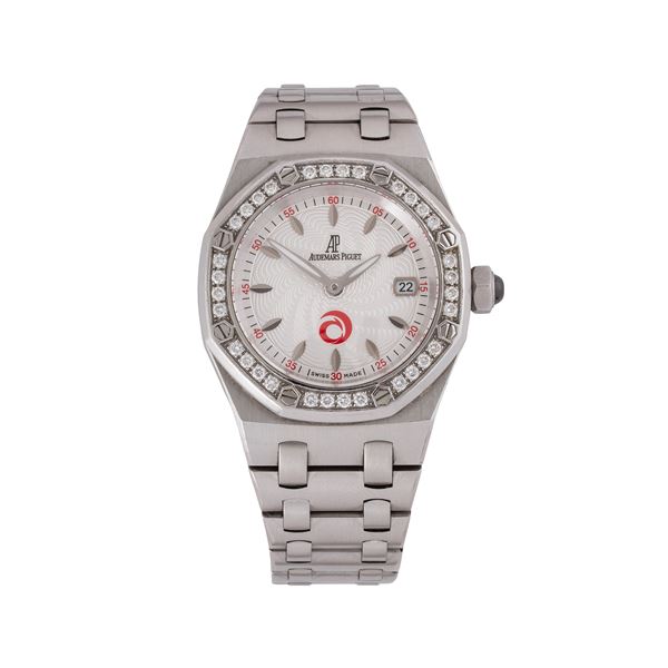 AUDEMARS PIGUET - AUDEMARS PIGUET - ROYAL OAK ALINGHI LADY OROLOGIO SOLO TEMPO A CARICA AUTOMATICA IN ACCIAIO CON QUADRANTE BIANCO CON LOGO ALINGHI AD ORE SEI E GHIERA CON DIAMANTI TAGLIO BRILLANTE