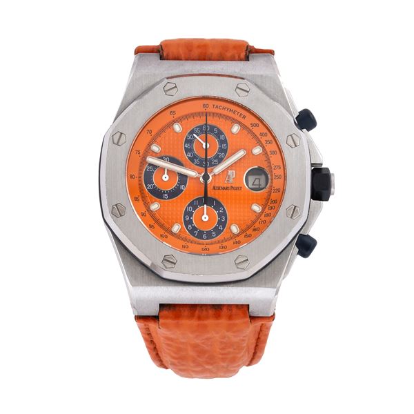 AUDEMARS PIGUET - AUDEMARS PIGUET - ROYAL OAK OFFSHORE CRONOGRAFO A CARICA AUTOMATICA IN ACCIAIO CON QUADRANTE TAPISSERIE ARANCIONE E CINTURINO IN PELLE ARANCIONE
