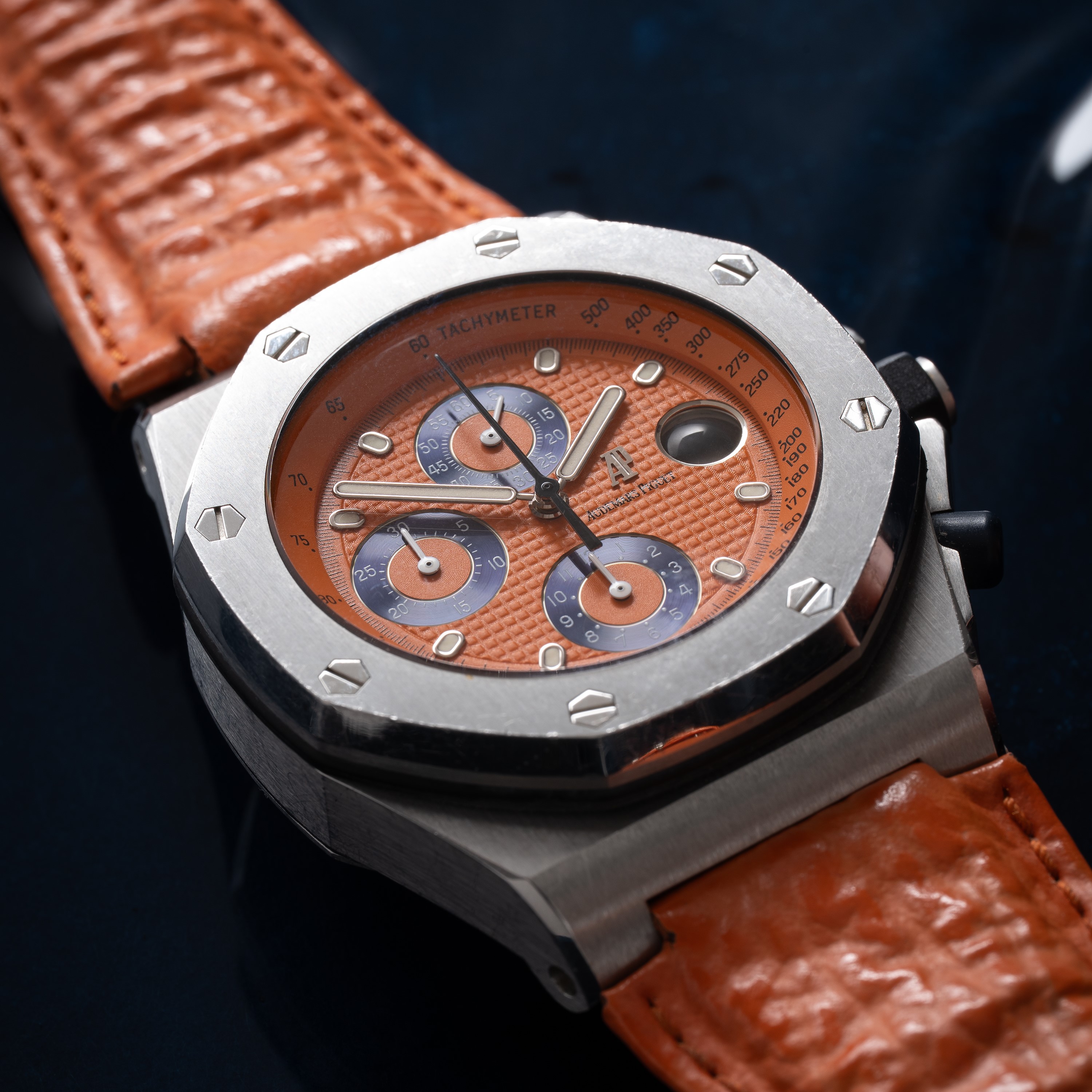 Audemars Piguet - Royal Oak Offshore 25770ST Cronografo automatico in acciaio con quadrante aranc...