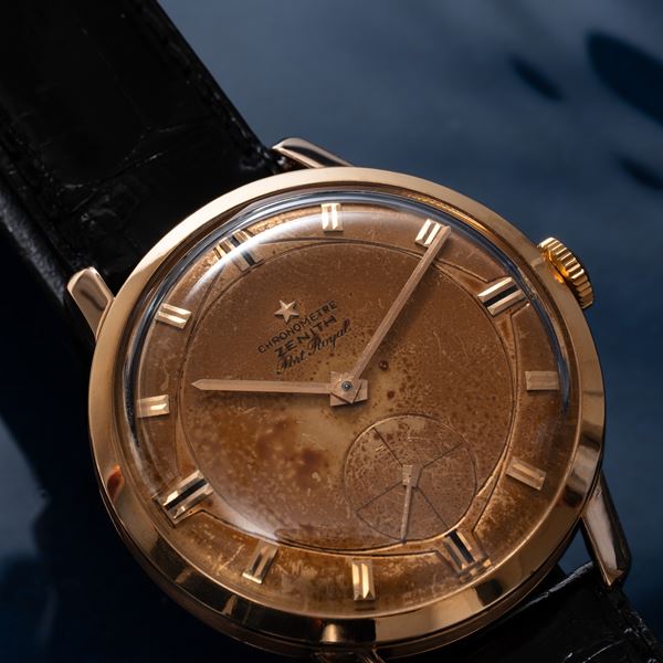 ZENITH - ZENITH - CHRONOMETRE PORT ROYAL OROLOGIO SOLO TEMPO A CARICA MANUALE IN ORO ROSA 18KT CON QUADRANTE TROPICALE E PICCOLI SECONDI AD ORE SEI