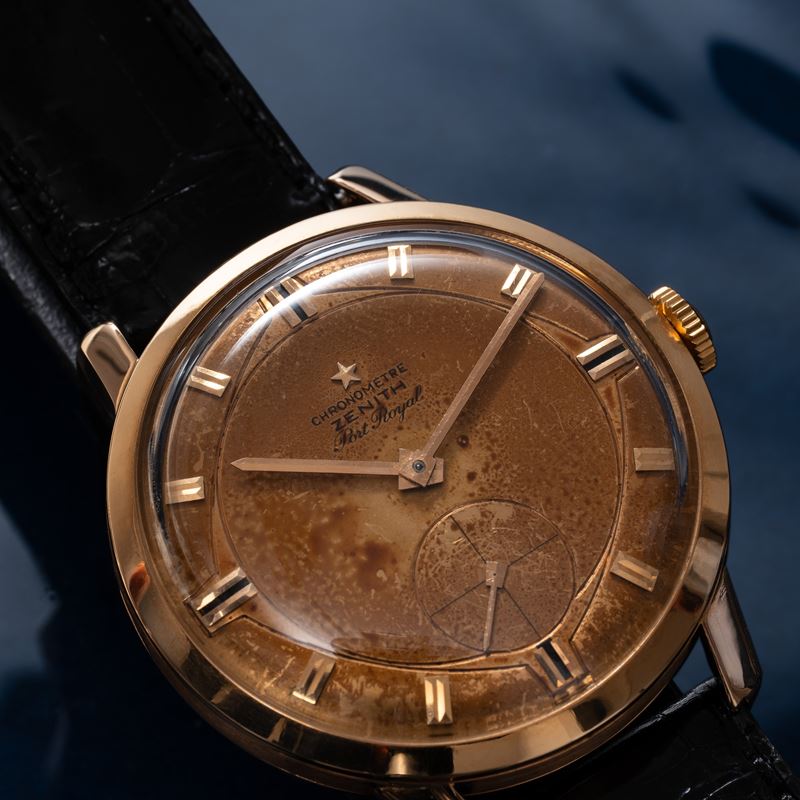 Zenith - Port Royal Chronometre: orologio solo tempo a carica manuale in oro rosa 18kt con quadra...