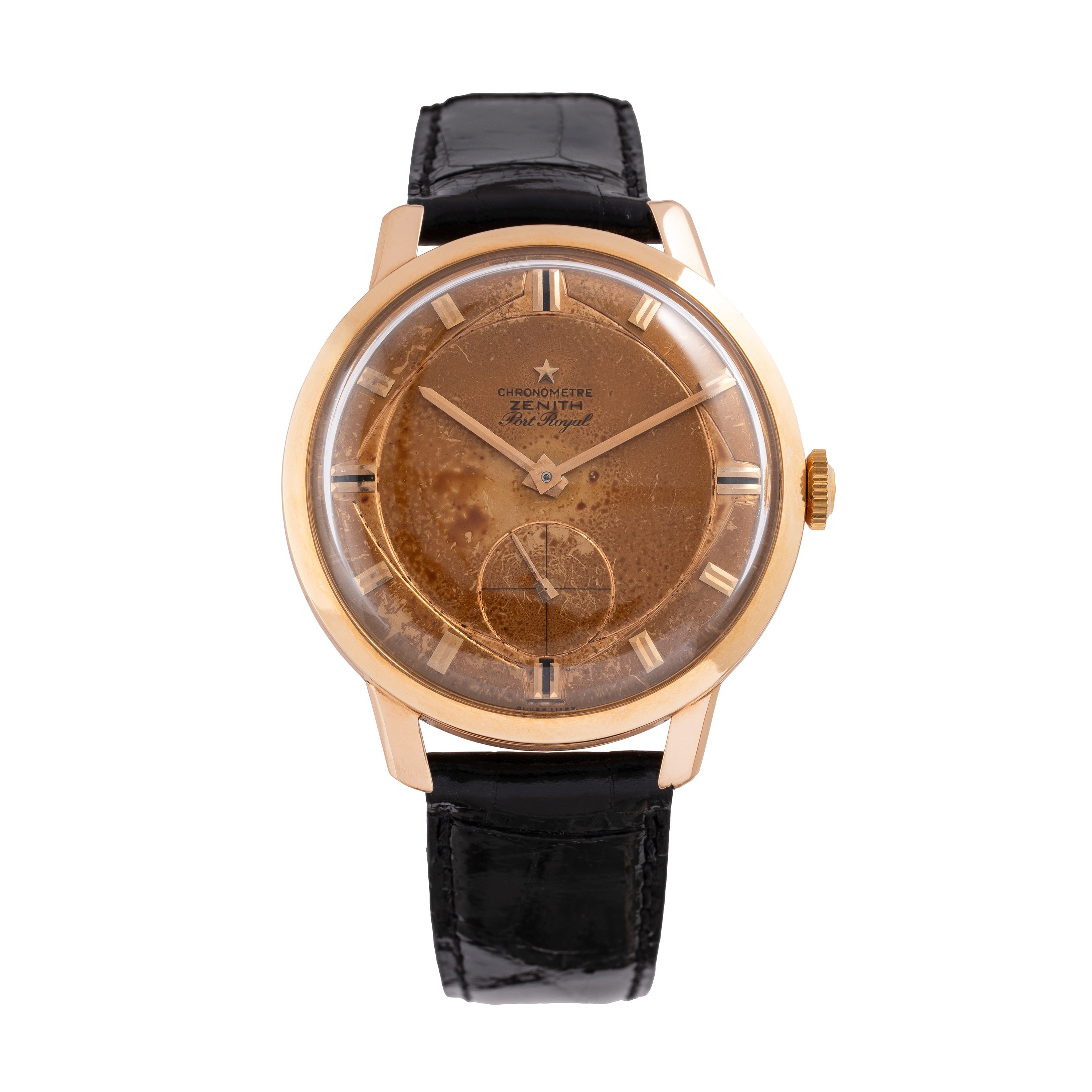 Zenith - Port Royal Chronometre: orologio solo tempo a carica manuale in oro rosa 18kt con quadra...