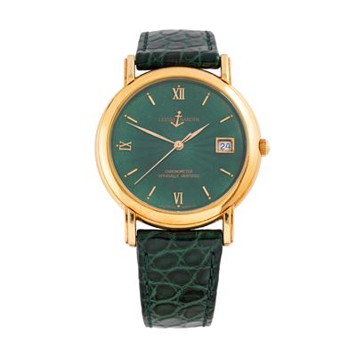 San Marco, orologio solo tempo in oro giallo 18 kt con quadrante guilloché smaltato verde