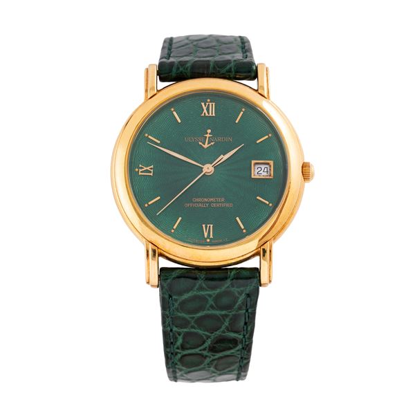 ULYSSE NARDIN - ULYSSE NARDIN - SAN MARCO OROLOGIO SOLO TEMPO A CARICA AUTOMATICA IN ORO GIALLO 18KT CON QUADRANTE GUILLOCHE' SMALTATO VERDE E DATARIO AD ORE TRE