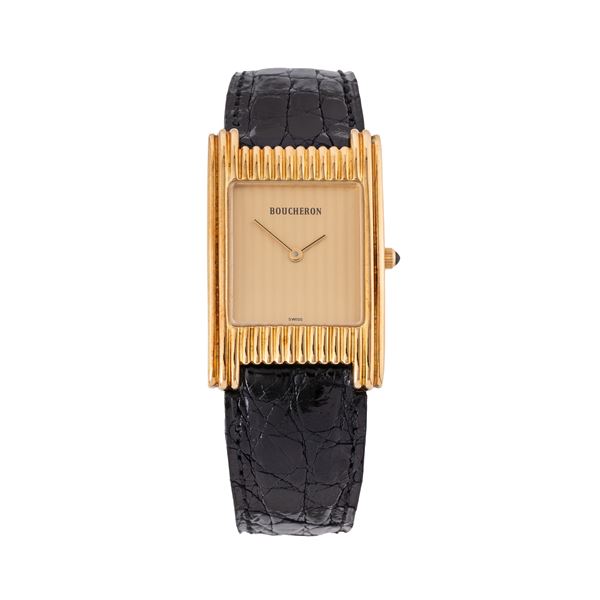 BOUCHERON - BOUCHERON - REFLET OROLOGIO SOLO TEMPO AL QUARZO IN ORO GIALLO 18KT CON CASSA LAVORATA E QUADRANTE CHAMPAGNE
