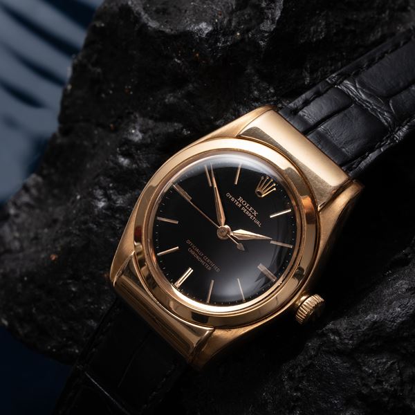 ROLEX - ROLEX - OVETTO OROLOGIO SOLO TEMPO A CARICA AUTOMATICA IN ORO ROSA 18KT CON QUADRANTE NERO GRAFICA ORO