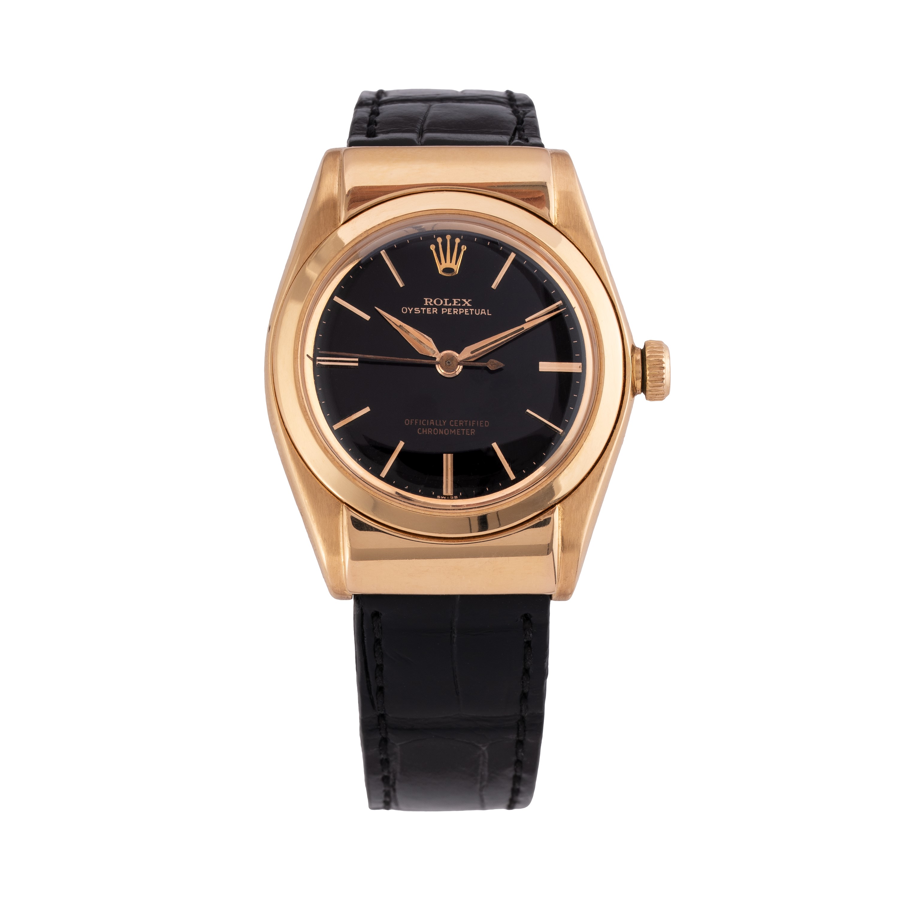 Rolex - Ovetto 3065, orologio solo tempo in oro rosa 18 kt con quadrante nero