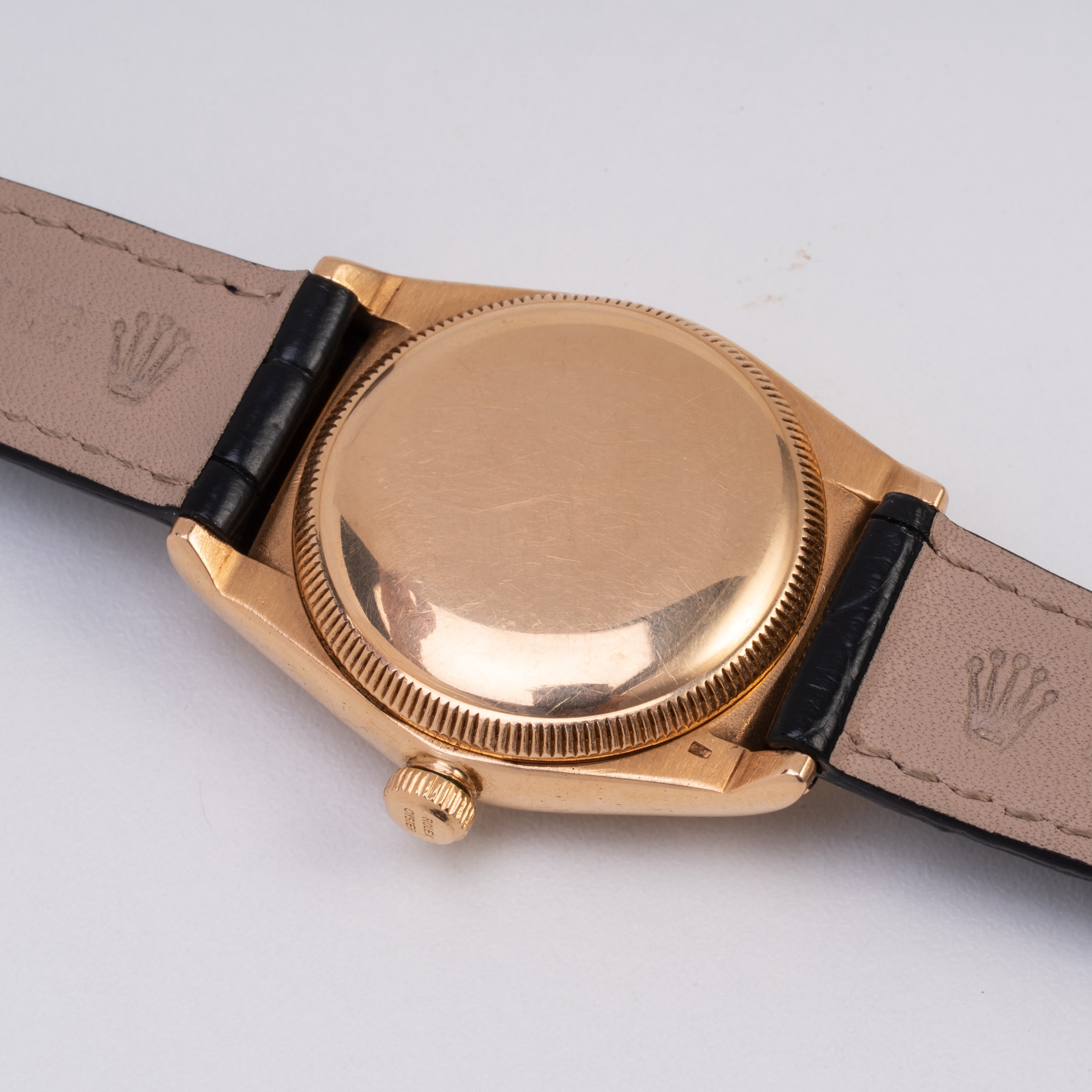 Rolex - Ovetto 3065, orologio solo tempo in oro rosa 18 kt con quadrante nero