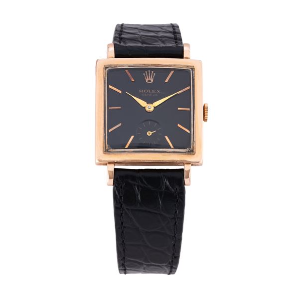 ROLEX - ROLEX OROLOGIO SOLO TEMPO A CARICA MANUALE IN ORO ROSA 14KT CON QUADRANTE NERO E PICCOLI SECONDI AD ORE SEI