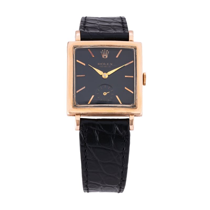 Rolex - Orologio Solo Tempo a carica manuale in oro rosa 14 kt con quadrante nero e piccoli secon...