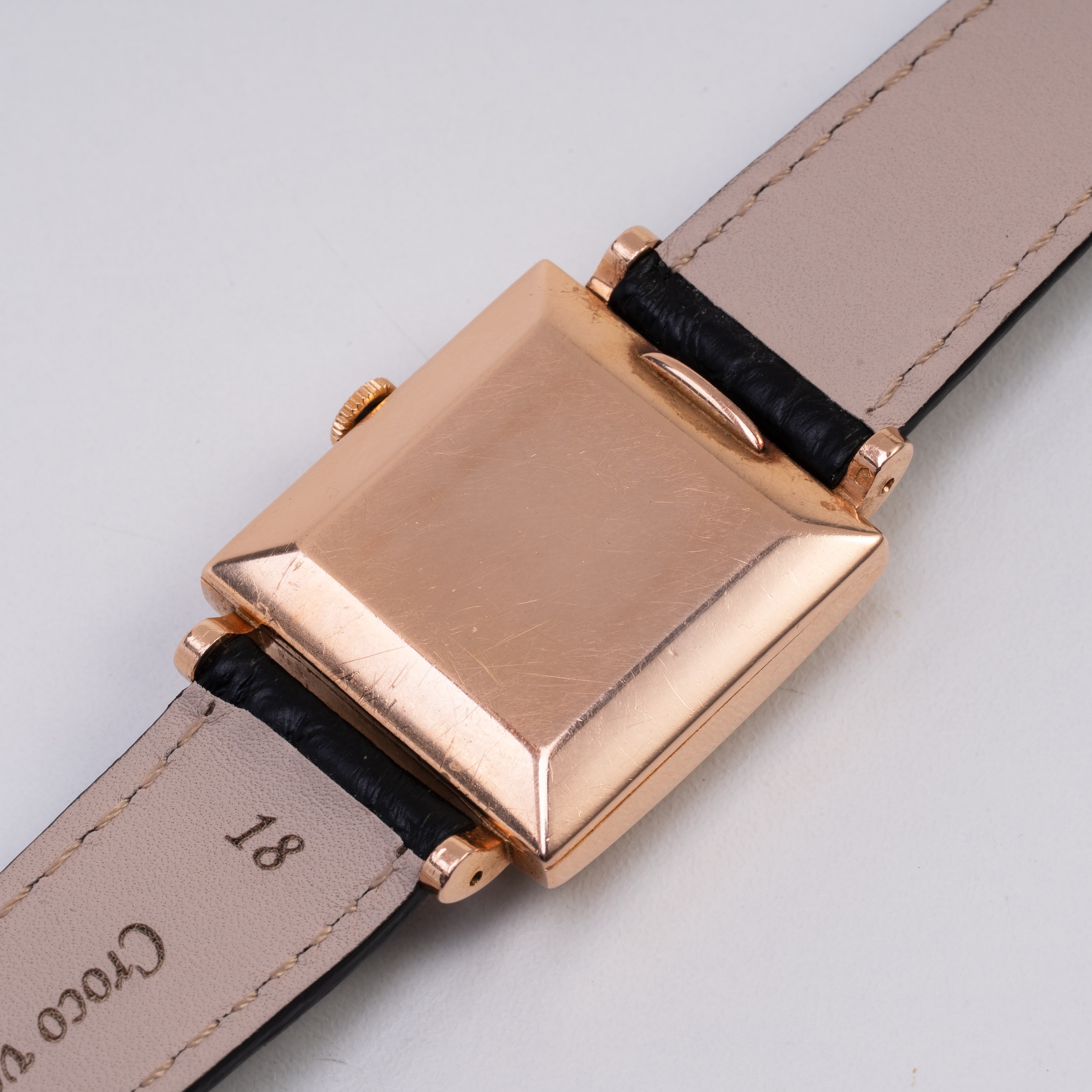Rolex - Orologio Solo Tempo a carica manuale in oro rosa 14 kt con quadrante nero e piccoli secon...