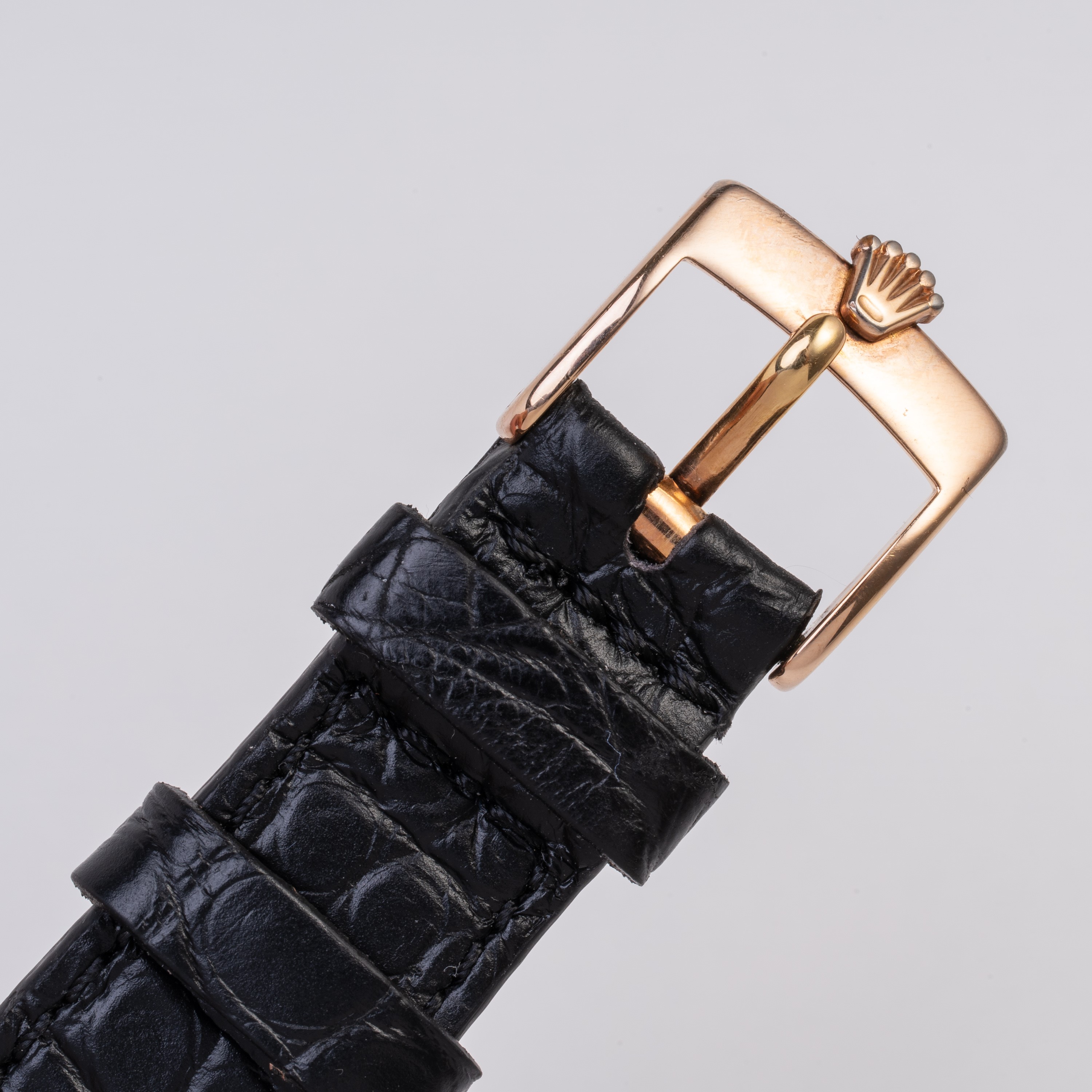 Rolex - Orologio Solo Tempo a carica manuale in oro rosa 14 kt con quadrante nero e piccoli secon...