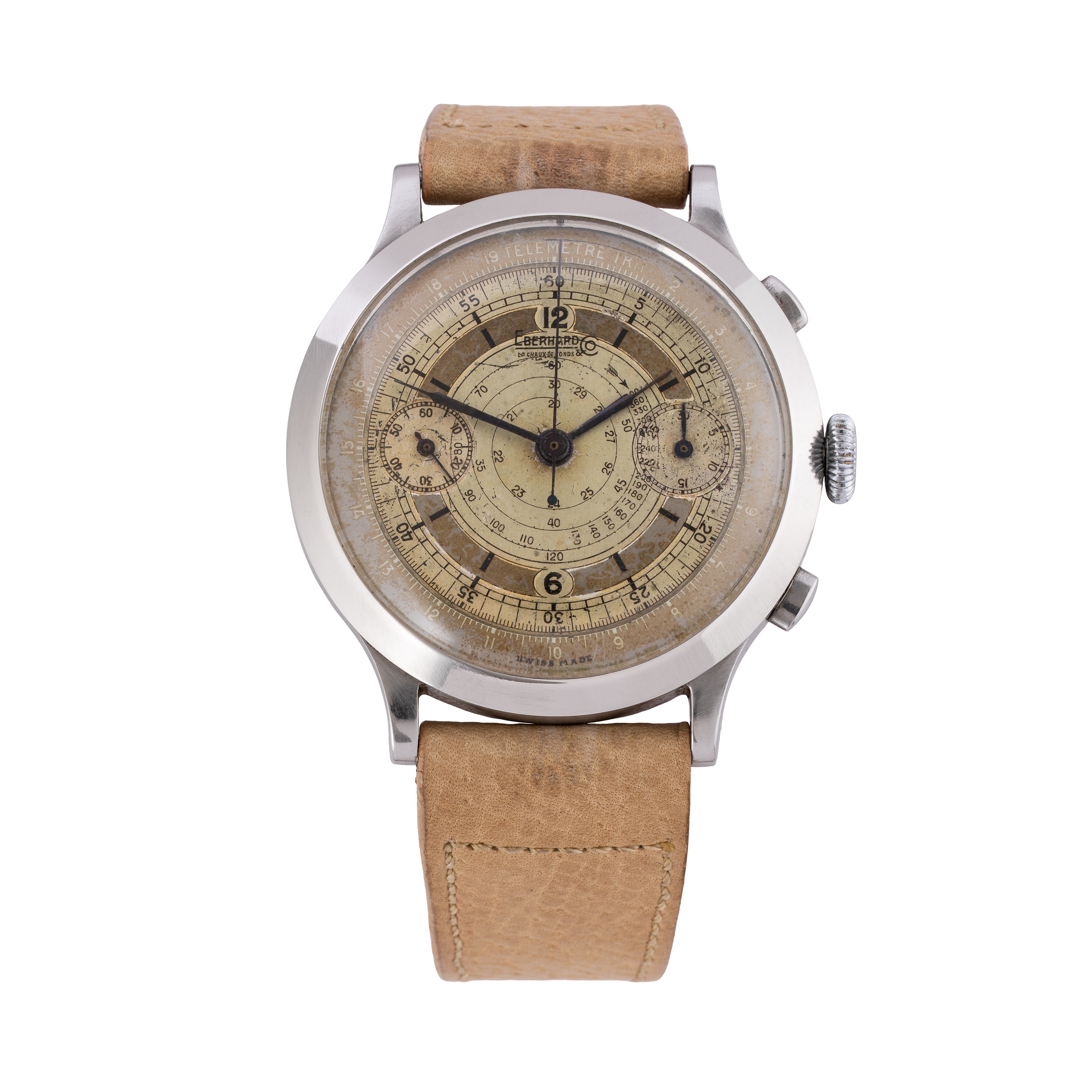 Eberhard - Pre Extrafort – cronografo manuale in acciaio con quadrante bitonale specchiato e scal...