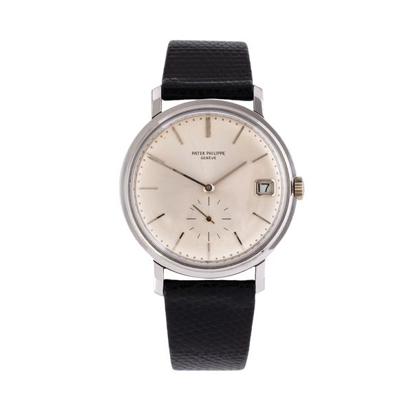 PATEK PHILIPPE - PATEK PHILIPPE - CALATRAVA OROLOGIO SOLO TEMPO A CARICA AUTOMATICA IN ORO BIANCO 18KT CON QUADRANTE ARGENTE', DATARIO AD ORE TRE E PICCOLI SECONDI AD ORE SEI.