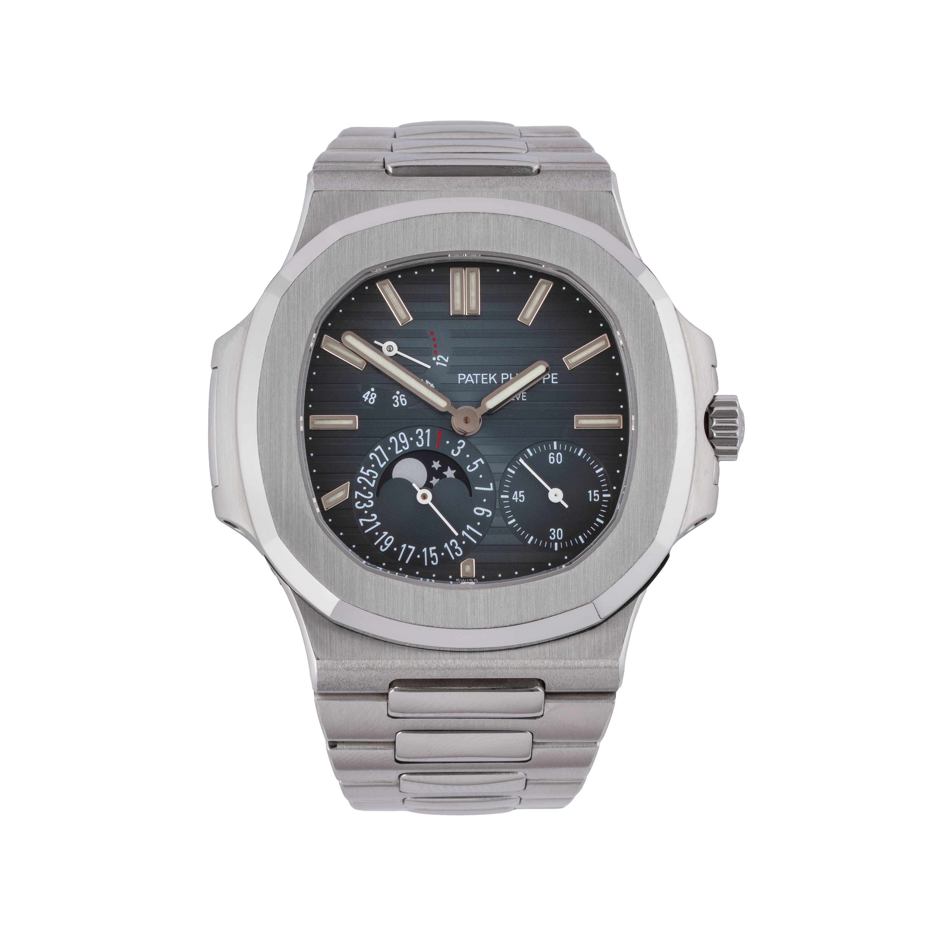 Patek Philippe - Nautilus 5712/1A-001, orologio solo tempo automatico con fasi lunari e datario