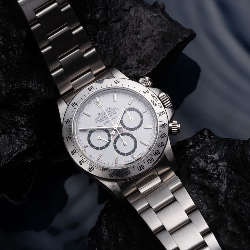 Rolex, Daytona 16520, cronografo a carica automatica in acciaio con quadrante “Floating” bianco e...
