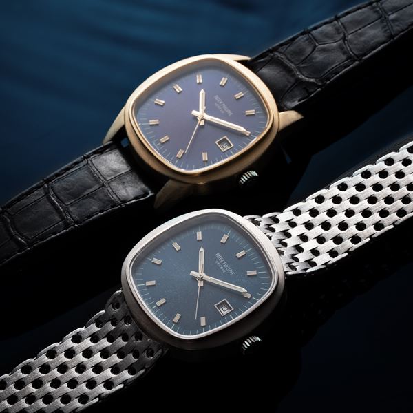 PATEK PHILIPPE - PATEK PHILIPPE - BETA 21 OROLOGIO SOLO TEMPO AL QUARZO IN ORO BIANCO 18KT CON QUADRANTE BLU SIGMA, DATARIO AD ORE TRE E BRACCIALE INTEGRATO IN ORO BIANCO 18KT