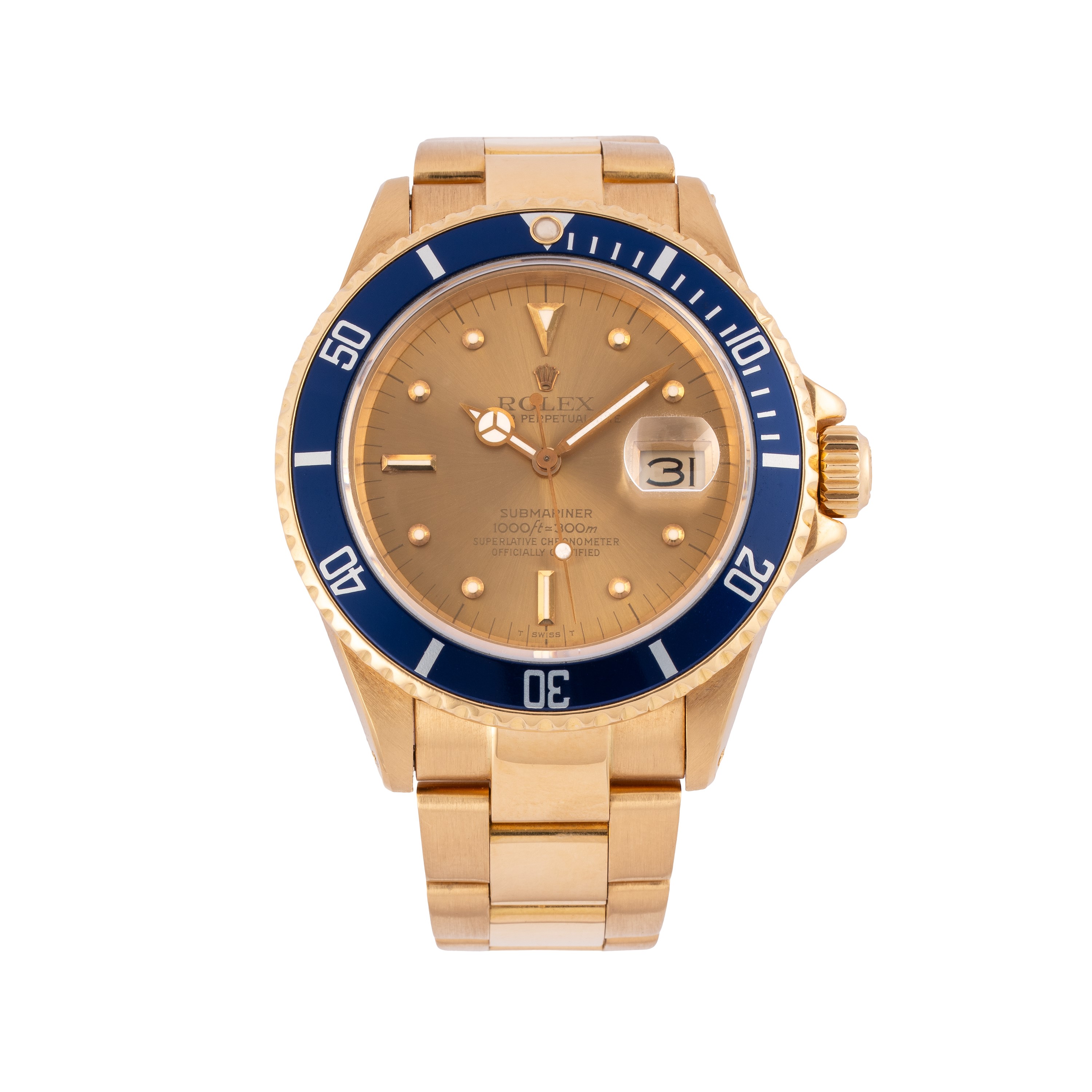 Rolex - Submariner (Ref. 16808), orologio automatico in oro giallo 18 kt con quadrante champagne ...