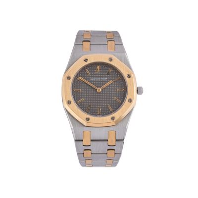 Royal Oak 56271SA, orologio solo tempo al quarzo in acciaio e oro giallo 18 kt con quadrante grig...