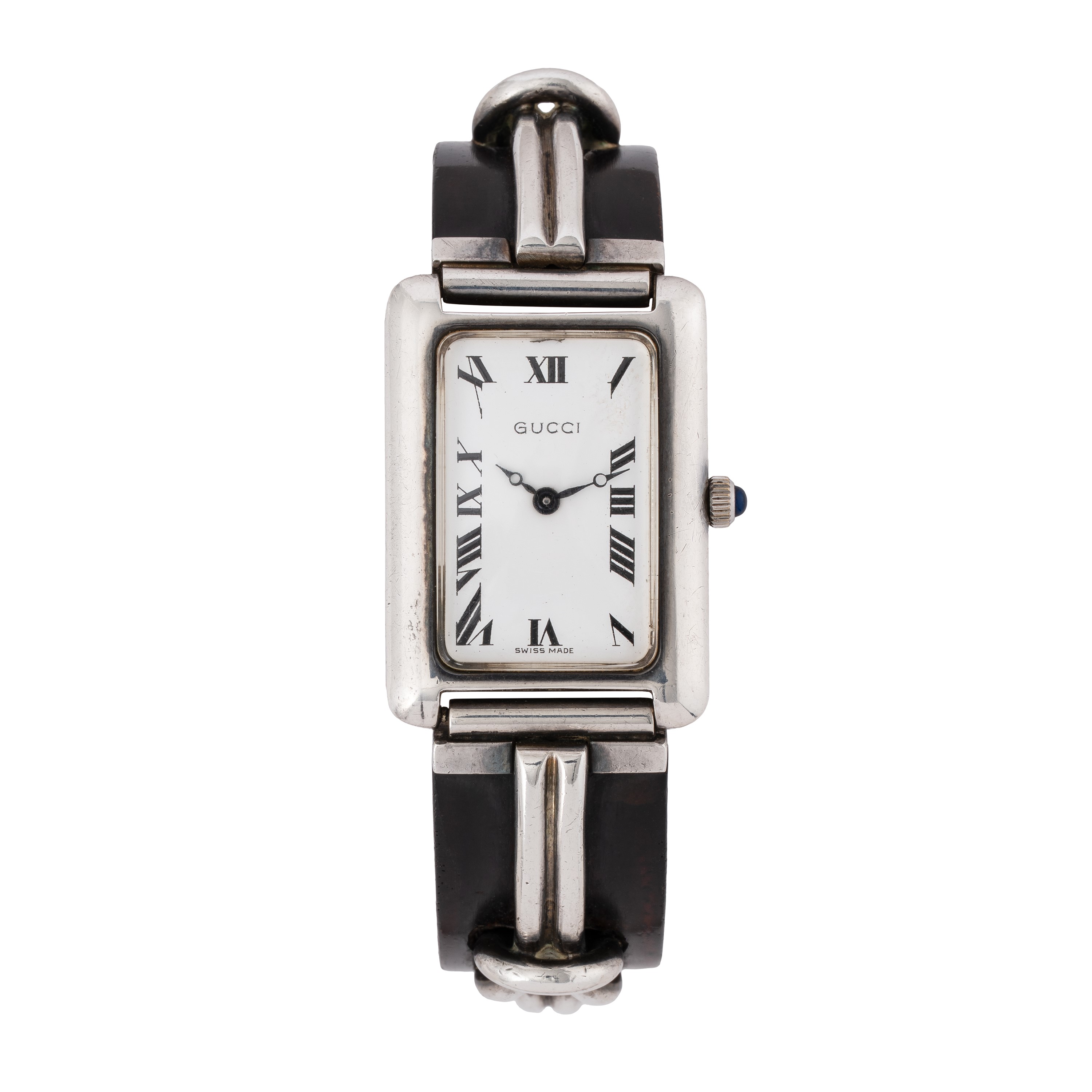 Gucci - Orologio da polso solo tempo a carica manuale in argento con quadrante bianco, cinturino ...