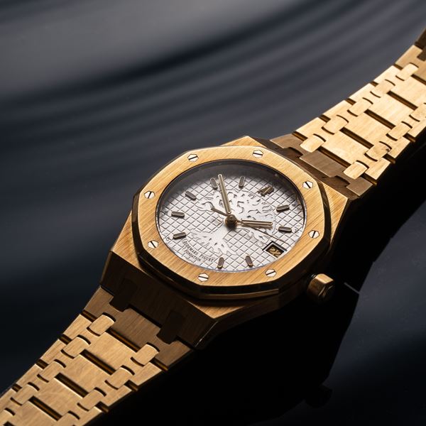 AUDEMARS PIGUET - AUDEMARS PIGUET - ROYAL OAK FOUNDATION TIME FOR TREE OROLOGIO SOLO TEMPO A CARICA AUTOMATICA IN ORO GIALLO 8KT CON QUADRATEN BIANCO TAPISSERIE