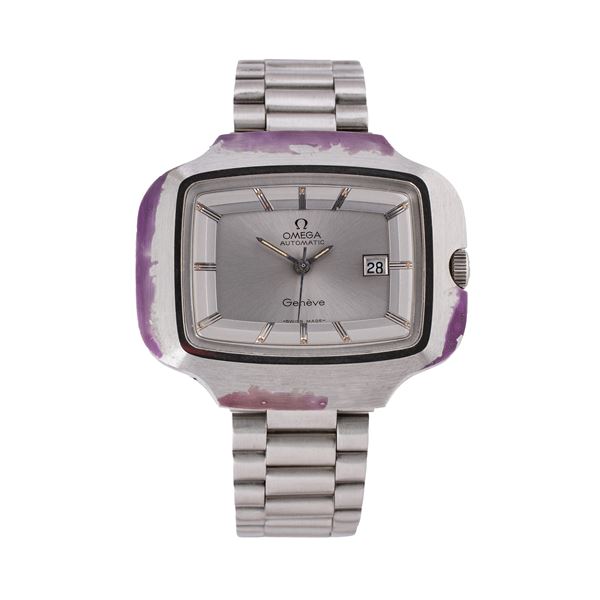 OMEGA - OMEGA - GENEVE OROLOGIO SOLO TEMPO A CARICA AUTOMATICA IN ACCIAIO CON QUADRANTE GRIGIO, DATARIO AD ORE TRE E BRACCIALE IN ACCIAIO OMEGA