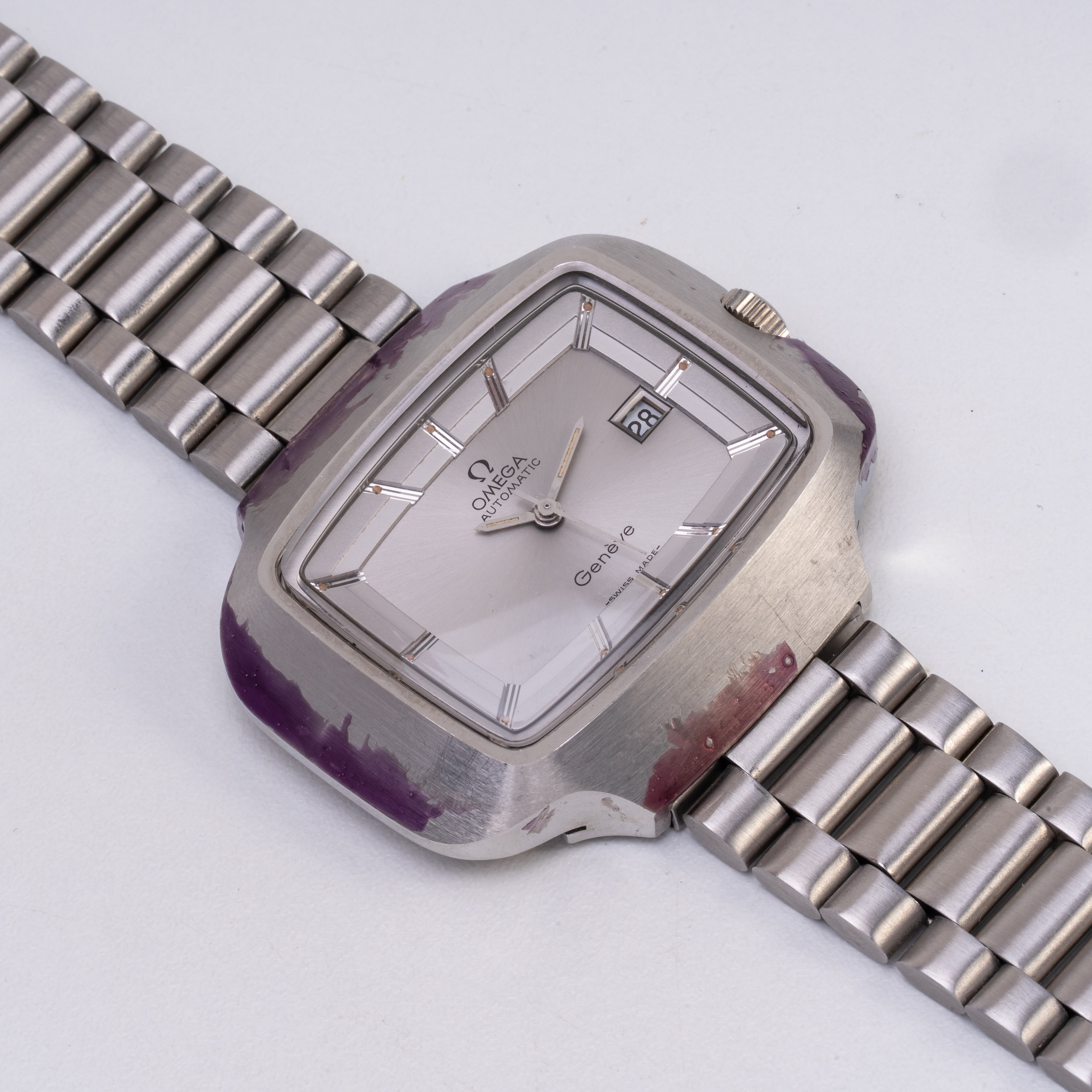 Omega - Orologio da polso Genève “solo tempo” a carica automatica in acciaio, quadrante grigio