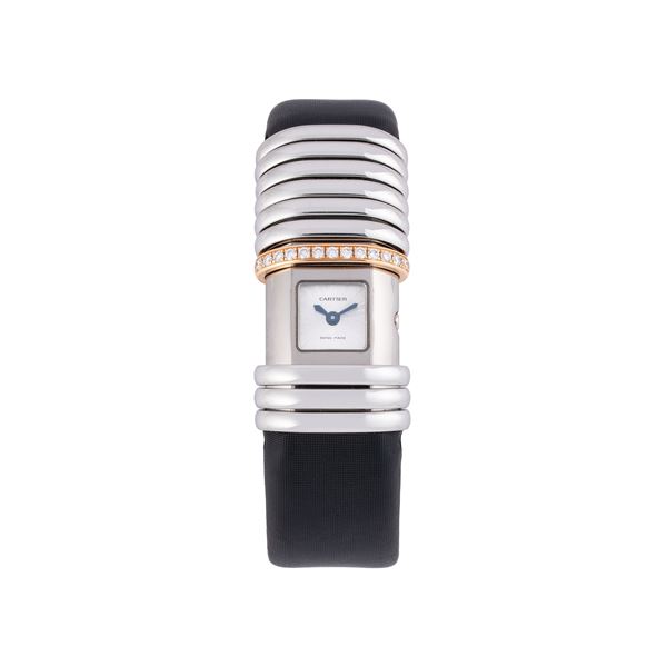 CARTIER - CARTIER - DECLARATION OROLOGIO SOLO TEMPO AL QUARZO IN ACCIAIO, TITANIO, ORO ROSA 18KT E DIAMANTI TAGLIO BRILLANTE