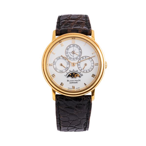 BLANCPAIN - BLANCPAIN - VILLERET PERPETUAL CALENDAR CALENDARIO PERPETUO A CARICA AUTOMATICA IN ORO GIALLO 18KT CON QUADRANTE BIANCO E FASI LUNA AD ORE SEI