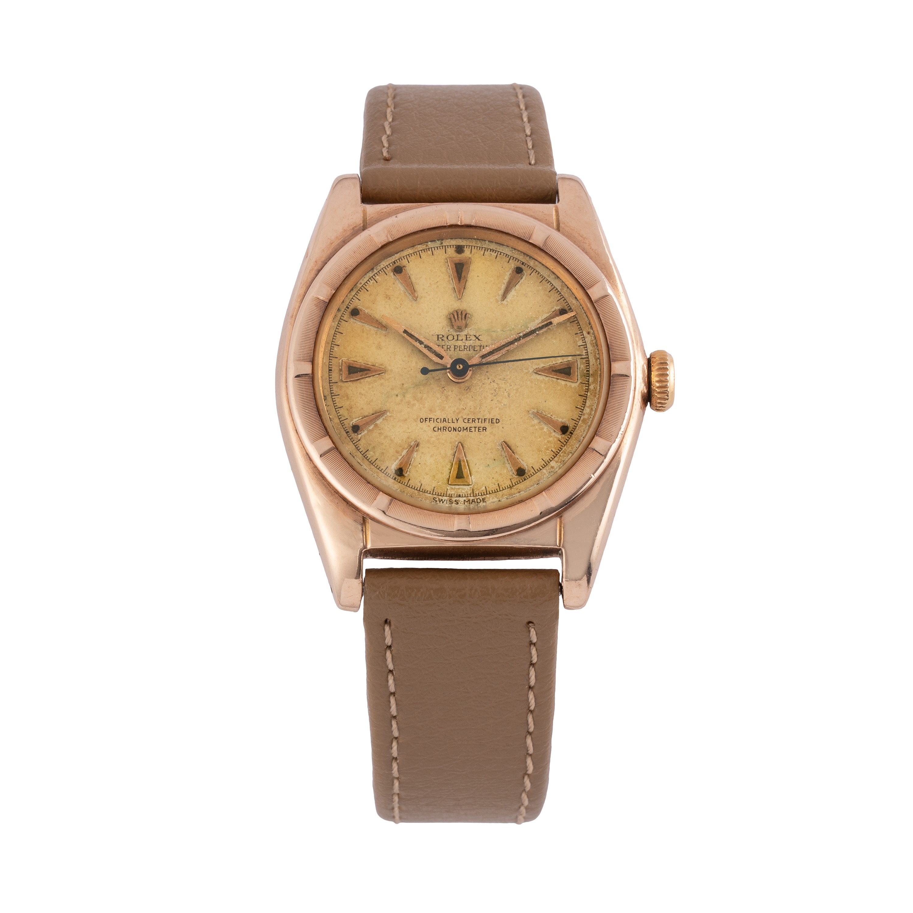 Rolex - Ovetto 5015, orologio solo tempo a carica automatica placcato oro rosa 10KT (anni ’40)