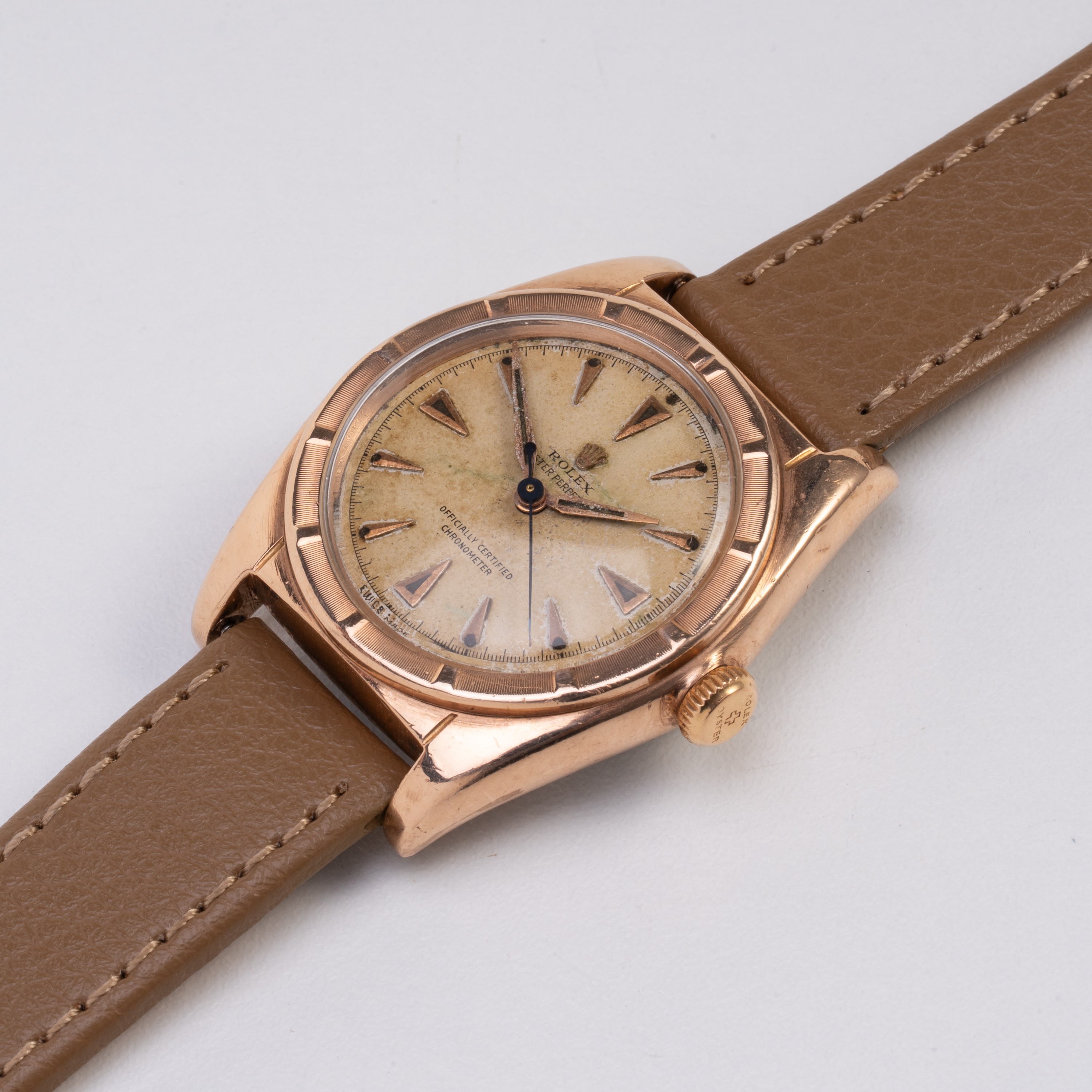 Rolex - Ovetto 5015, orologio solo tempo a carica automatica placcato oro rosa 10KT (anni ’40)