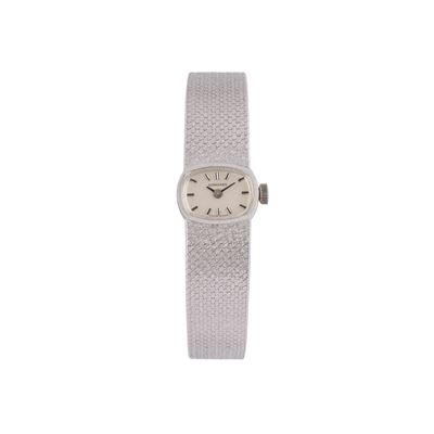Orologio solo tempo a carica manuale in oro bianco 18 kt con bracciale integrato e quadrante grig...