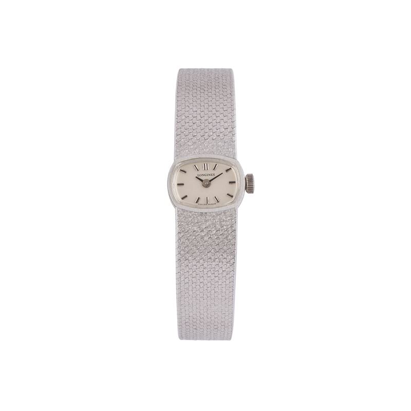 Longines - Orologio solo tempo a carica manuale in oro bianco 18 kt con bracciale integrato e qua...