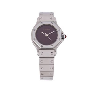 Santos Octagon Ref. 0906, orologio da polso in acciaio con quadrante borgogna